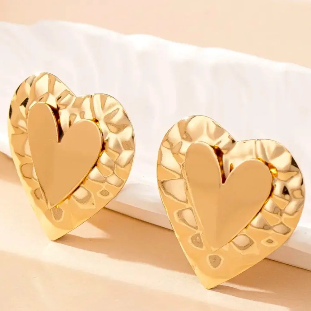 Heart Gold Plated Stud Earrings - Picture 2 of 2